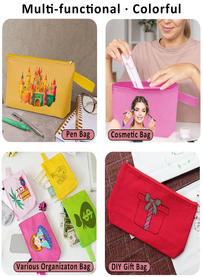 Koolmox 20 Pack 12Oz Blank Makeup Bags with Bottom and Strap, Multi-purpose Large Canvas Zipper Toiletry Storage Pouch, Blank Bag for DIY Crafts (Assorted Color, L, 12.2x7.4x 2.7'') - Image 5